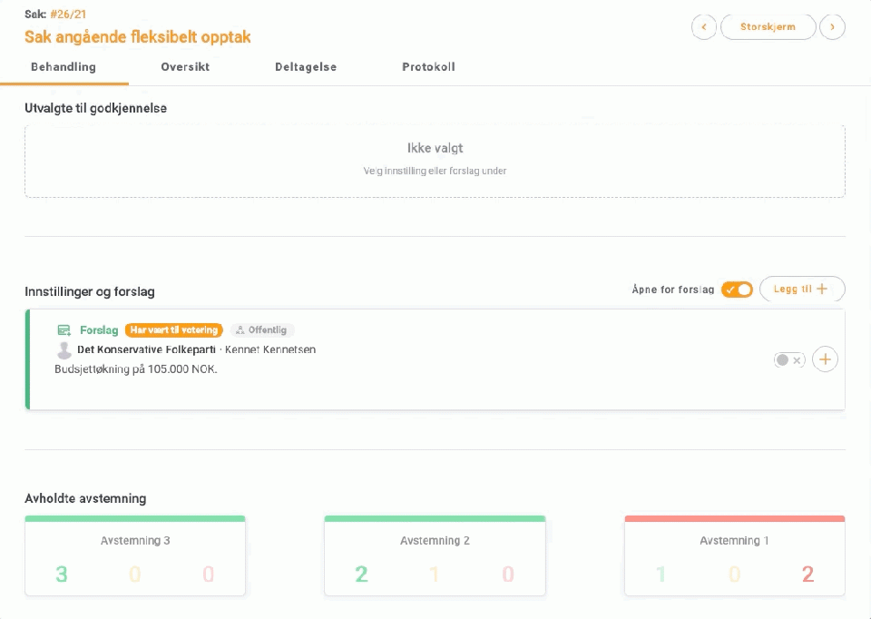 Bruk musen for å navigere til bunnen av voisningen, hvor du finner Vedtakd på det dagsordenpunkt, hvor du ønsker at tilføje en beslutning i feltet.