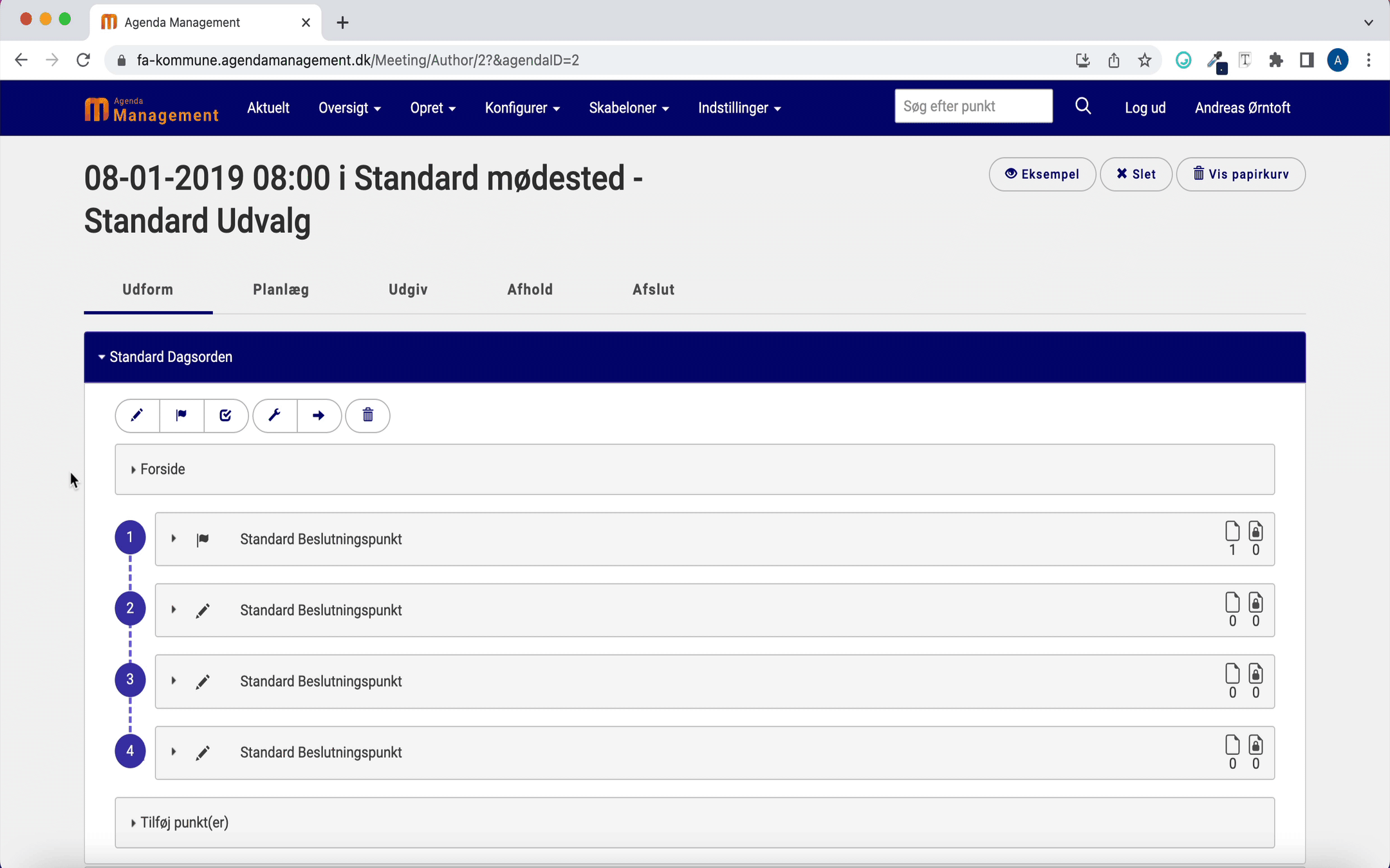 Tre knappers funktioner i forhold til et punkt
