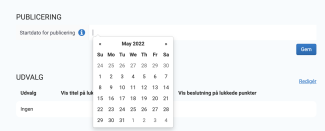 Rediger datoen for publicering i Prepare under Publicerings API
