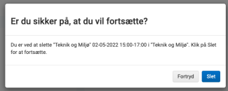 Dialogboks med advarsel om sletning af møde