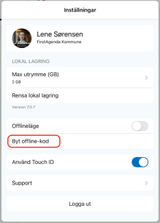 Click the button "Change offline passcode"