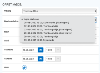 Mødeskabeloner dropdown