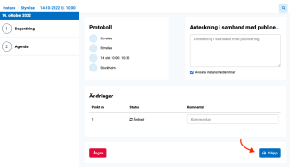 Klicka på Släpp för at släppa samlet protokoll
