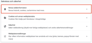 välj "Rensa webinformation"