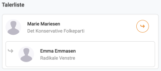 Talerliste med en taler, der kommenterer