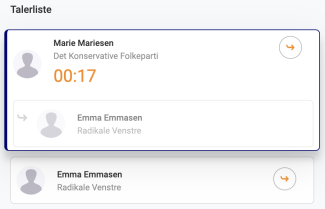 Talerliste med tid på egen skærm