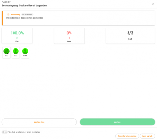 Grøn vedtag-knap i nederste højre hjørne