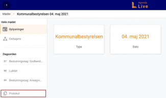 Protokol-knap til download af protokol i nederst i venstre kolonne