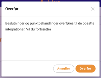 Orange overfør-knap i pop-up vindue