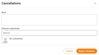 Window for writing a note for cancellation