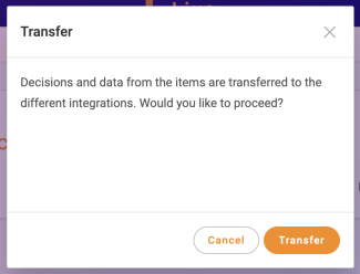 Orange transfer button in the pop-up window