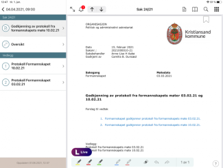 Live-knapp under agendapunkt i App