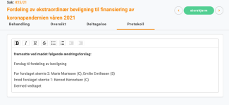 Voteringen er innskrevet i protokollen