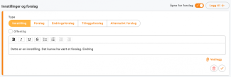 Velg mellom endring og forslag under "type"