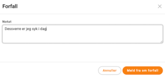 Vindu for å skrive et notat for forfall