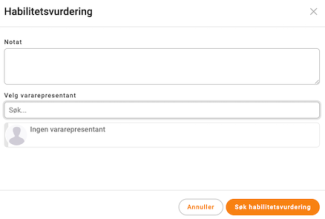 Oransje knapp for å søke om habilitetsvurdering