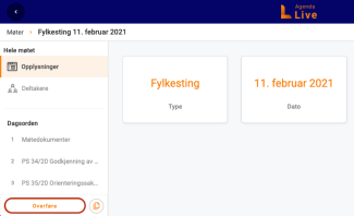Overføringsknapp under informasjon på venstre side