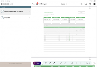 Live-knapp under agendapunkt på App