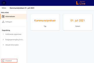 Protokollknapp för nedladdning av protokollet i den nedre vänstra kolumnen