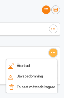 "Jävsbedömning" under tre vita knappar på höger sida