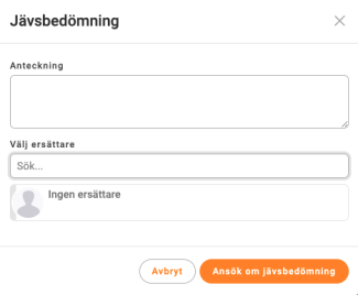 Orange knapp för att ansöka om jävsbedömning