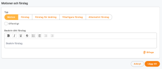 Skriv in motioner och förslag