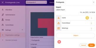 Import button in the menu on the right