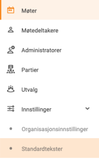 Standardinnstillinger under innstillinger i menyen til venstre