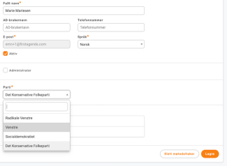 Nedtrekksliste basert på parti, med listen over andre partier