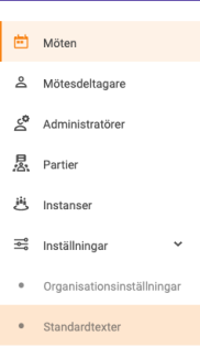 Standardinställningar under inställningar i menyn till vänster