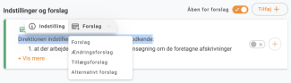 Mulighederne i dropdown-menuen til et forslag