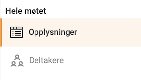 Opplysninger i venstremenyen under møter