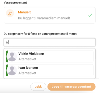 Oversikt over varamedlemmer som kan velges'