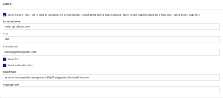 SMTP-vindue, hvor oplysningerne kan indtastes