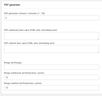 Layout-indstillinger til PDF Generatoren