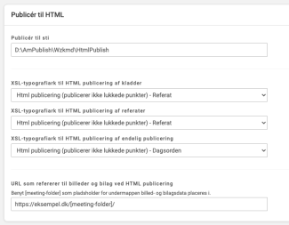 Vindue til publicering til HTML