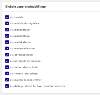 Oversigt over globale generatorindstillinger