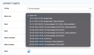 Velg tidligere møte der skal kopieres