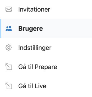 Venstremenuen i brugeradministrationen