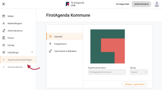 Klik på organisationsindstillinger