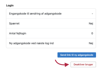 Klik på knappen 'Deaktiver bruger'