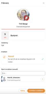 Klicka på den önskade ställföreträdaren