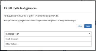 Logger over tidligere sendte dagsordener for gjennomlesning