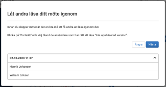 Loggar över tidigare skickade dagordningar för granskning