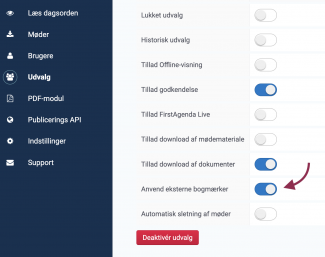 Aktiver visning af eksterne bogmærker