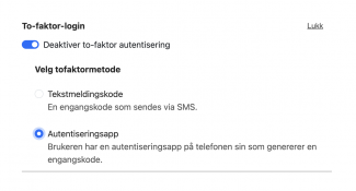 Velg nå hvilken metode brukerne skal bruke for to-faktor-innlogging