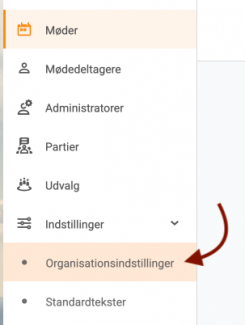 Klik på organisationsindstillinger