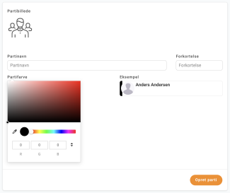 Udfyld ved oprettelse af parti