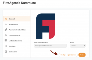 Klik på rediger organisation