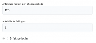 Indstillinger under Login